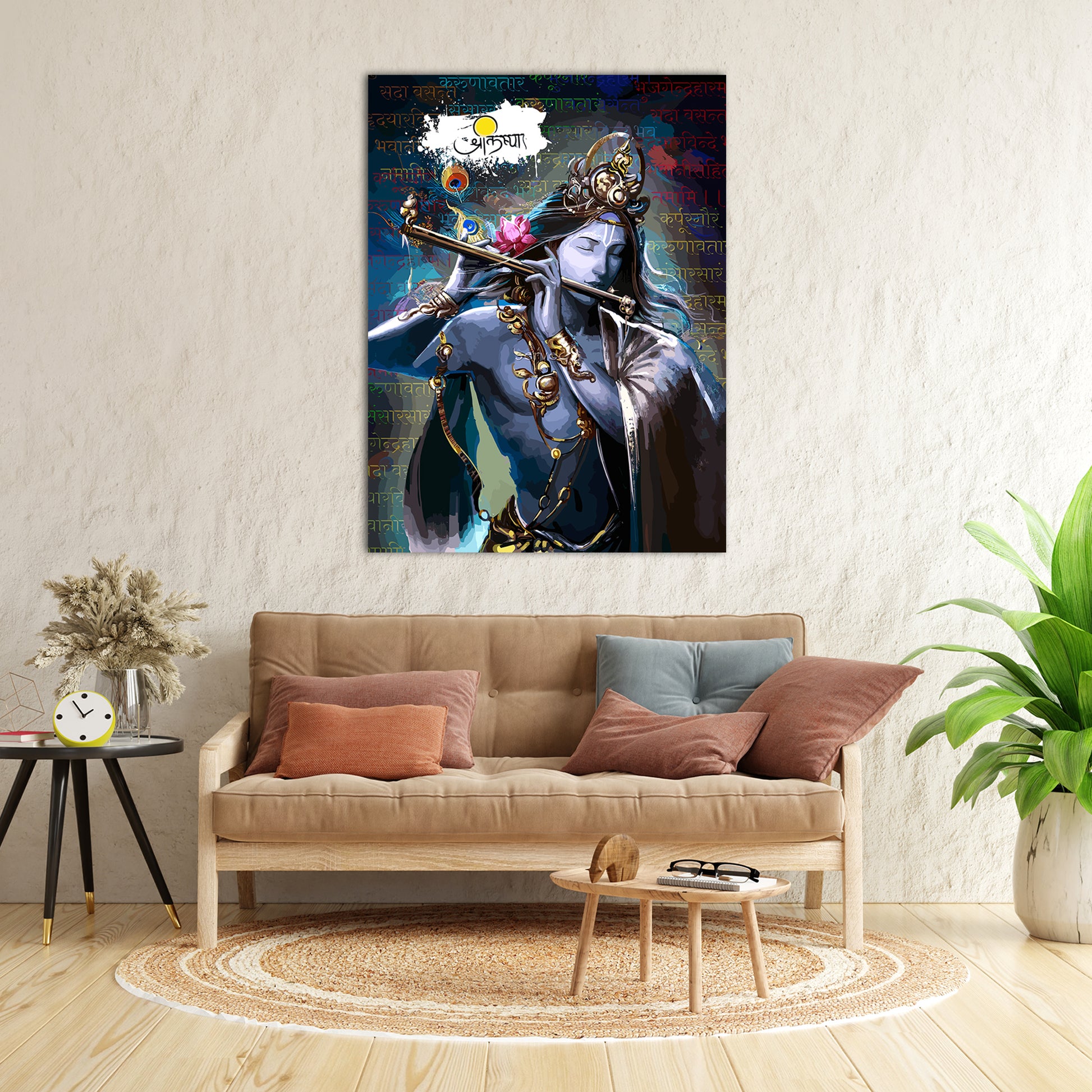 Elegant Hindu Lord Krishna Canvas Painting For Home Pooja Room Living Room Wall Decor-Kotart