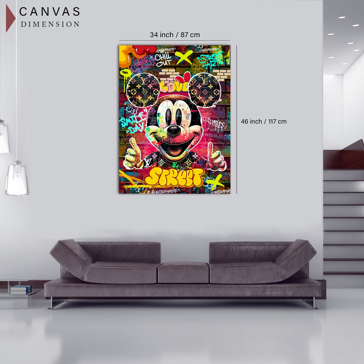 Graffiti-Style Mickey Mouse Canvas Painting for Home Living Room Bedroom Office Wall Decoration-Kotart