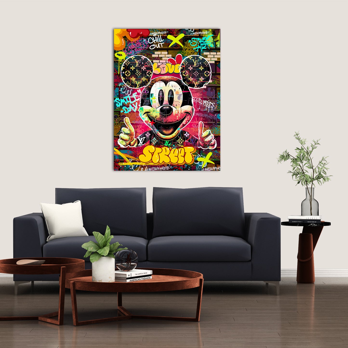 Graffiti-Style Mickey Mouse Canvas Painting for Home Living Room Bedroom Office Wall Decoration-Kotart