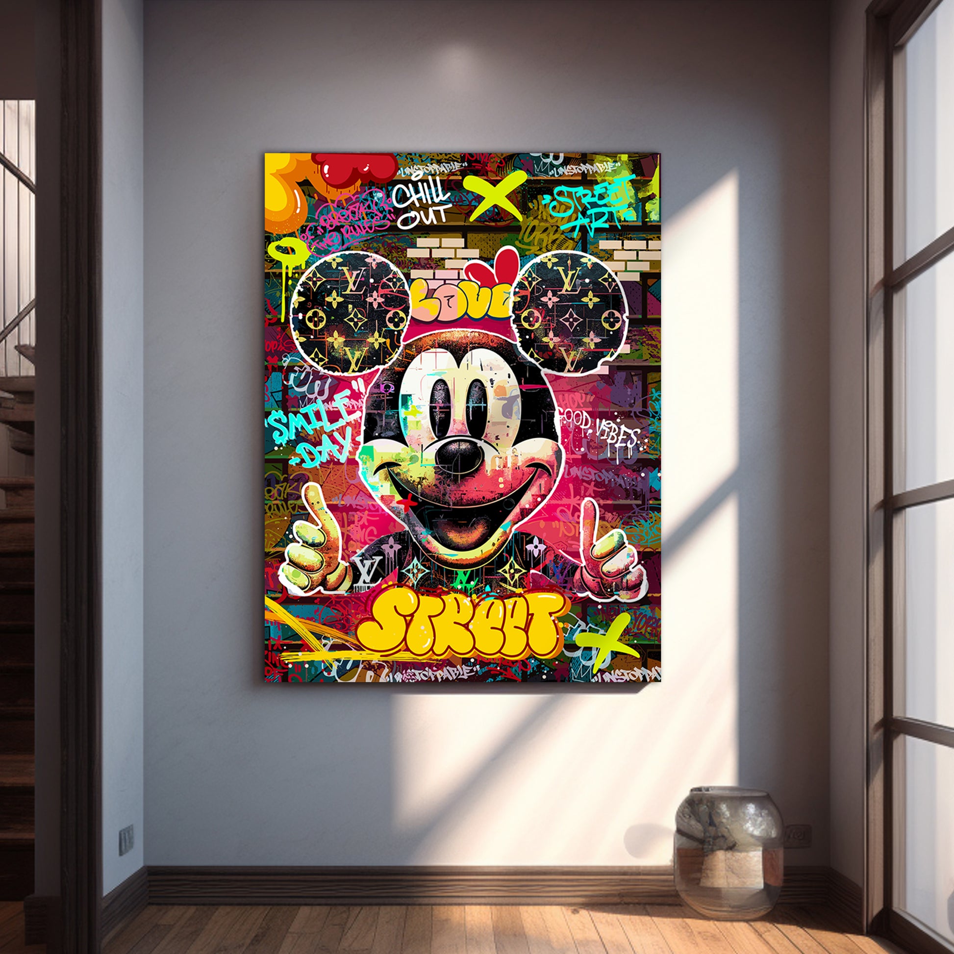 Graffiti-Style Mickey Mouse Canvas Painting for Home Living Room Bedroom Office Wall Decoration-Kotart