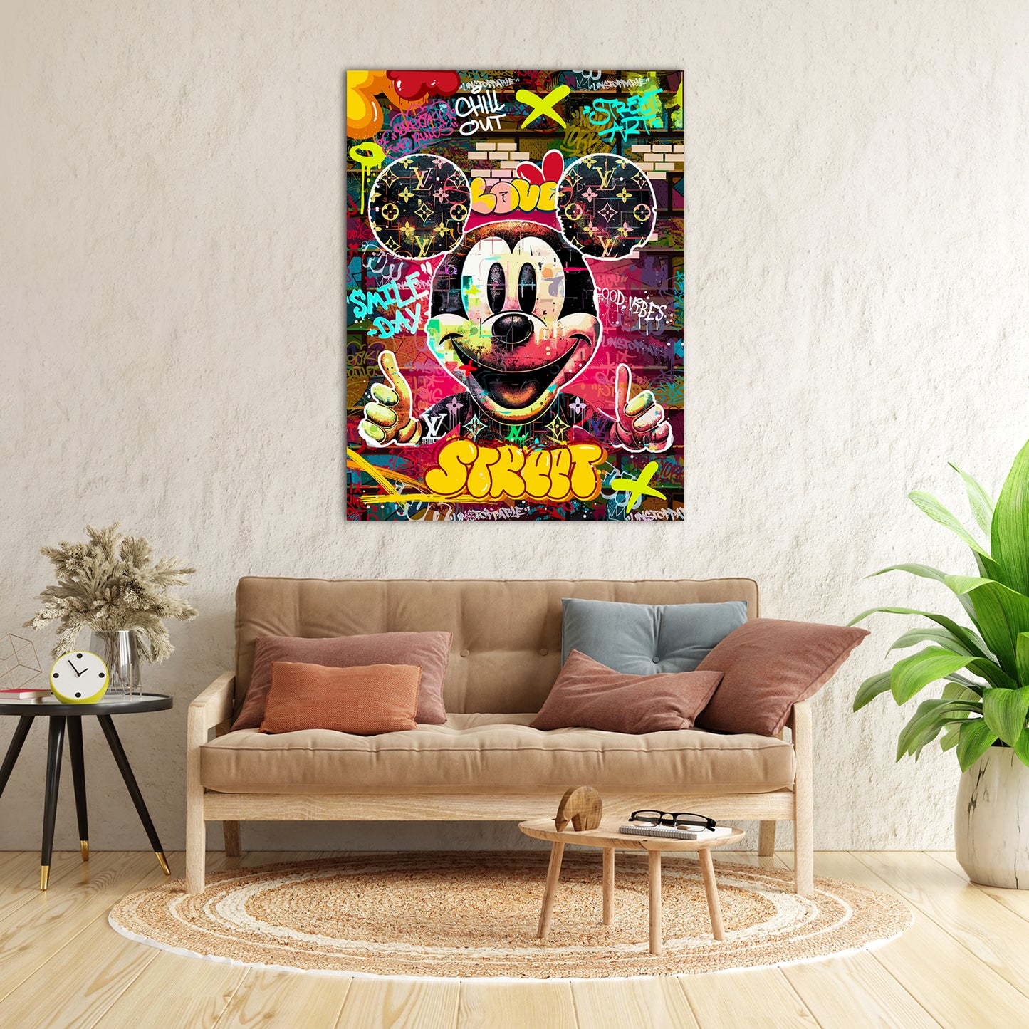 Graffiti-Style Mickey Mouse Canvas Painting for Home Living Room Bedroom Office Wall Decoration-Kotart