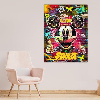 Graffiti-Style Mickey Mouse Canvas Painting for Home Living Room Bedroom Office Wall Decoration-Kotart