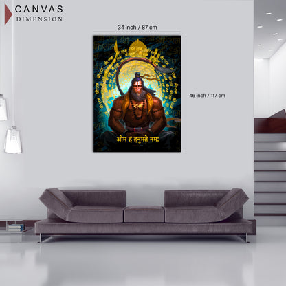 Majestic Indian God Hanuman Canvas Painting | Spiritual Wall Art Canvas Paintings for Decoration-Kotart