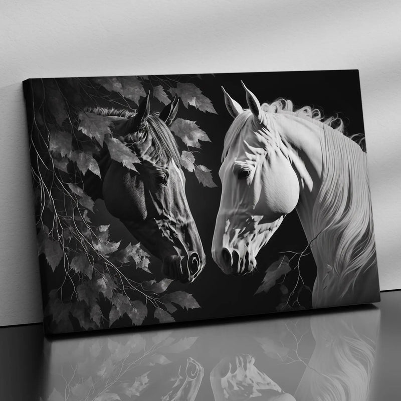 Modern Art Canvas Painting - Beautiful Black and White Horse Canvas Art-Kotart