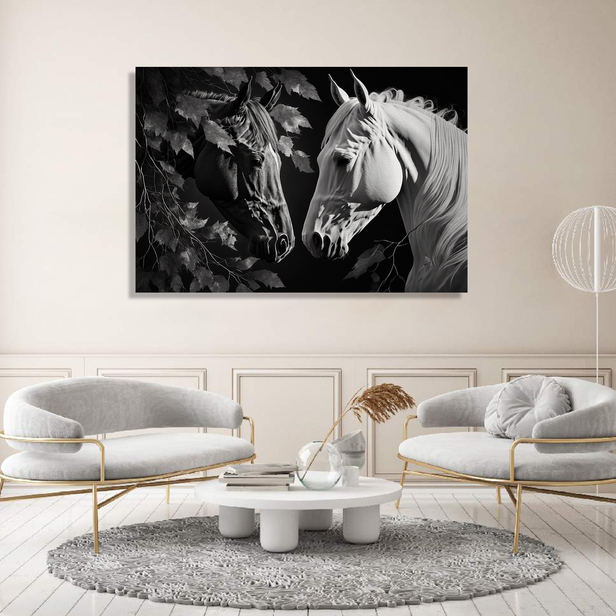 Modern Art Canvas Painting Beautiful Black and White Horse