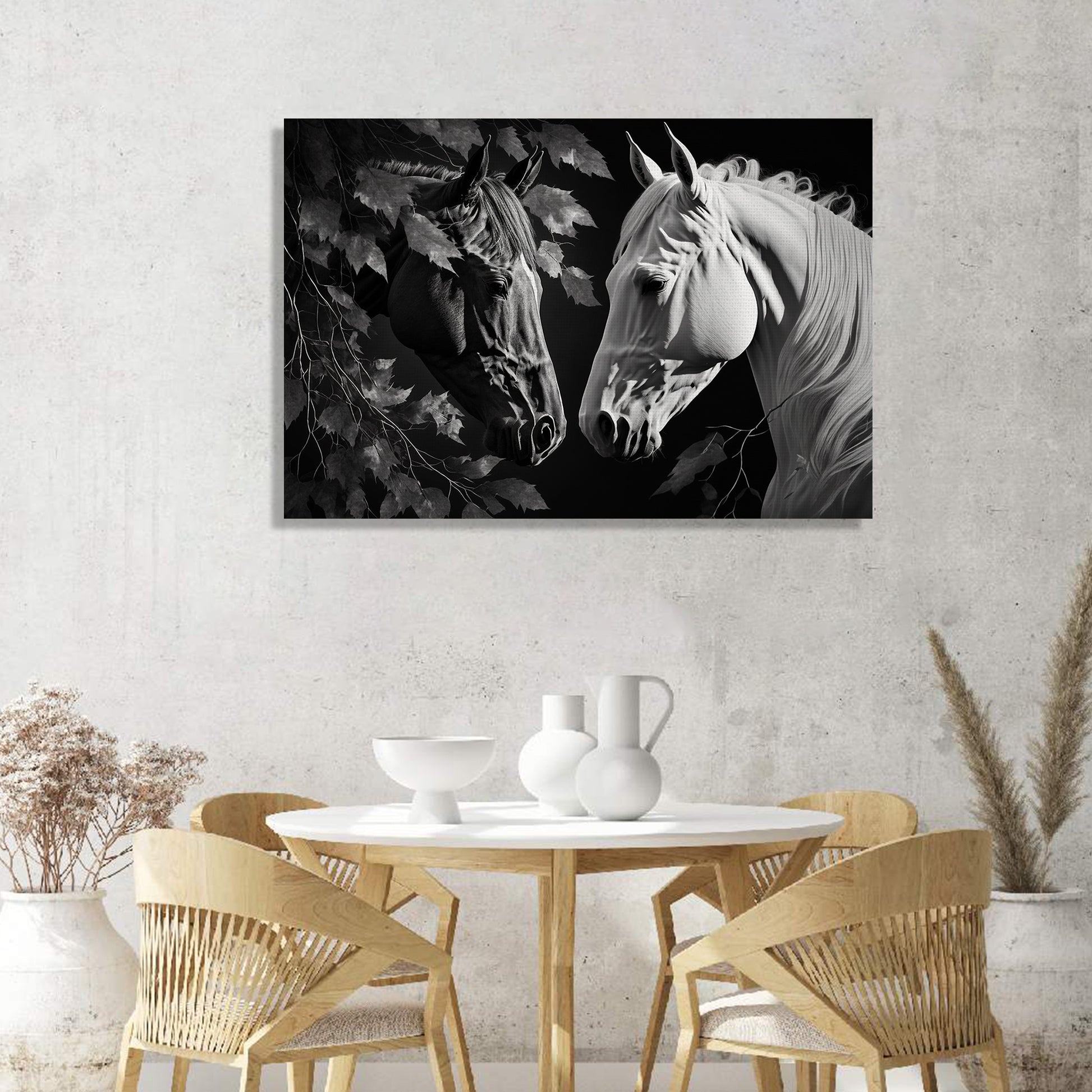 Modern Art Canvas Print Beautiful Black and White Horse Canvas