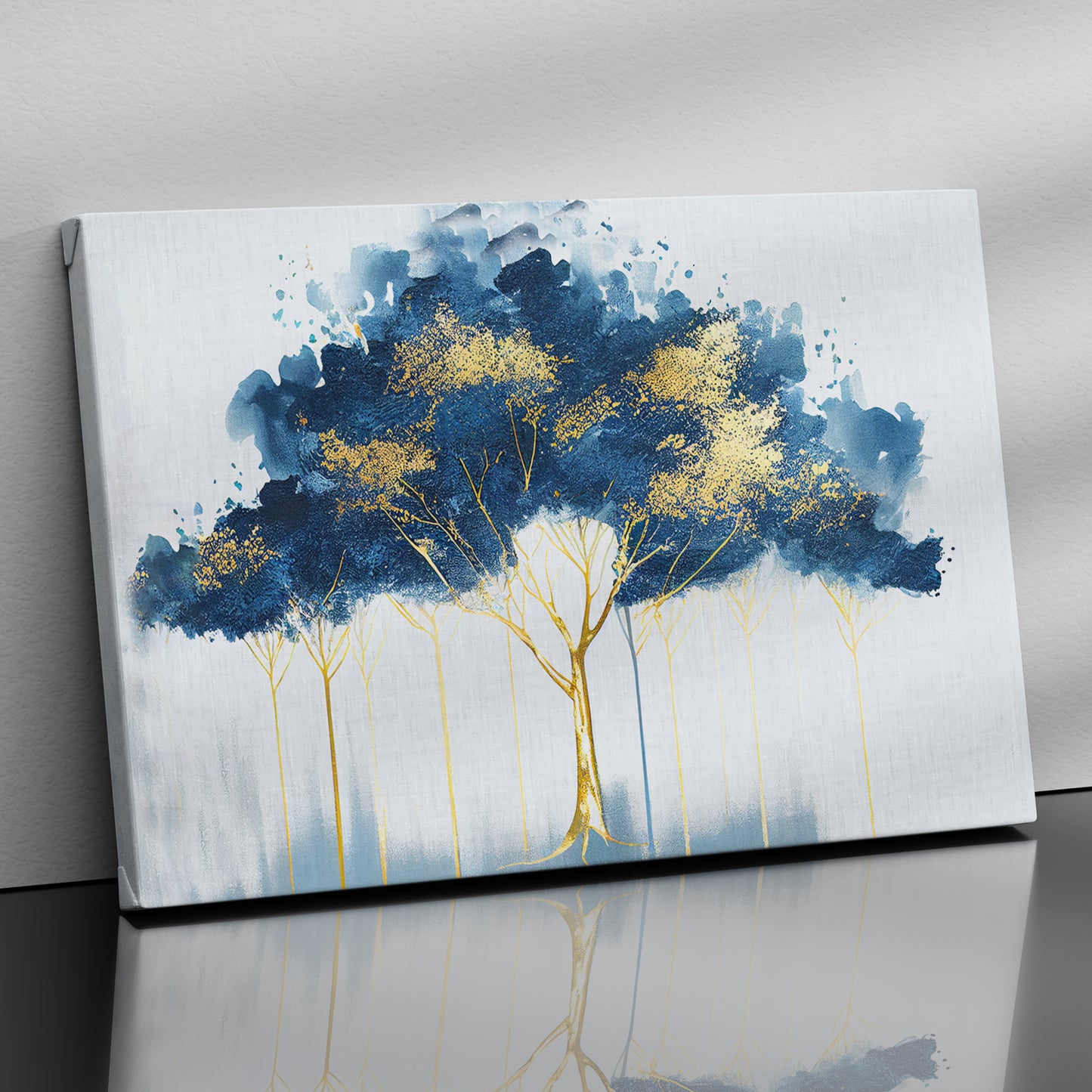 Modern Art Canvas Painting - Abstract Blue and Golden Canvas for Living Room Wall Decor-Kotart