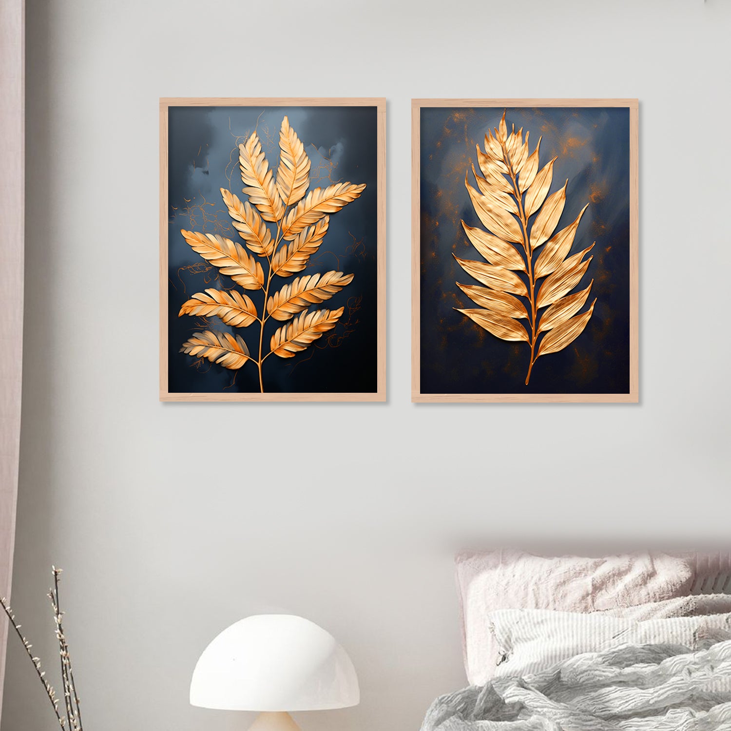 Premium Golden Leaf Wall Decor Paintings with Frame for Home Decoration-Kotart