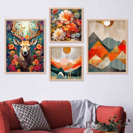 Floral Deer Painting for Living Room Bedroom-Kotart