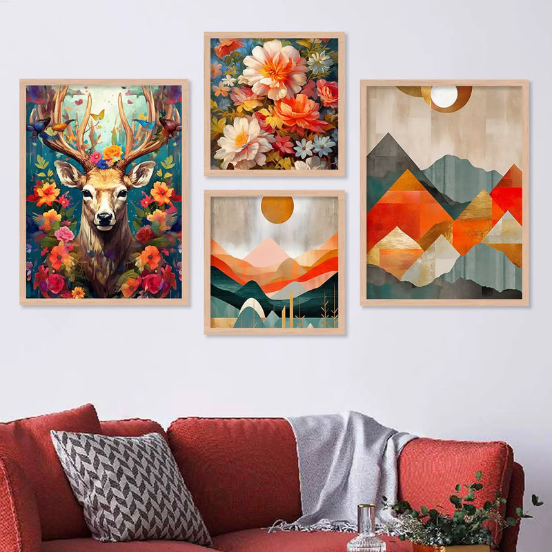 Floral Deer Print for Living Room Bedroom by Kotart store