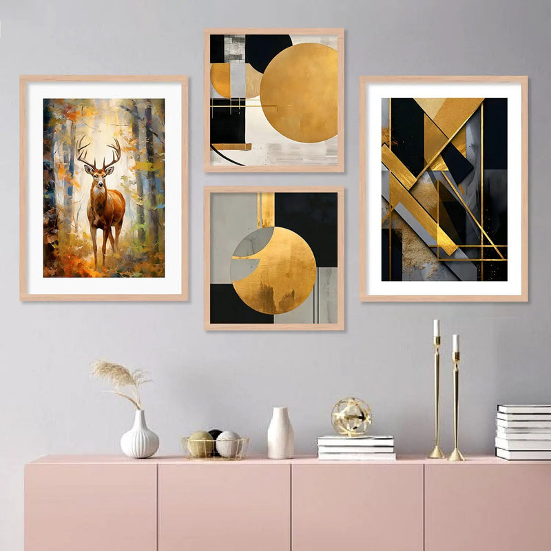 Aesthetic Black and Golden Modern Wall Decor Paintings with Frame for Home Decoration-Kotart