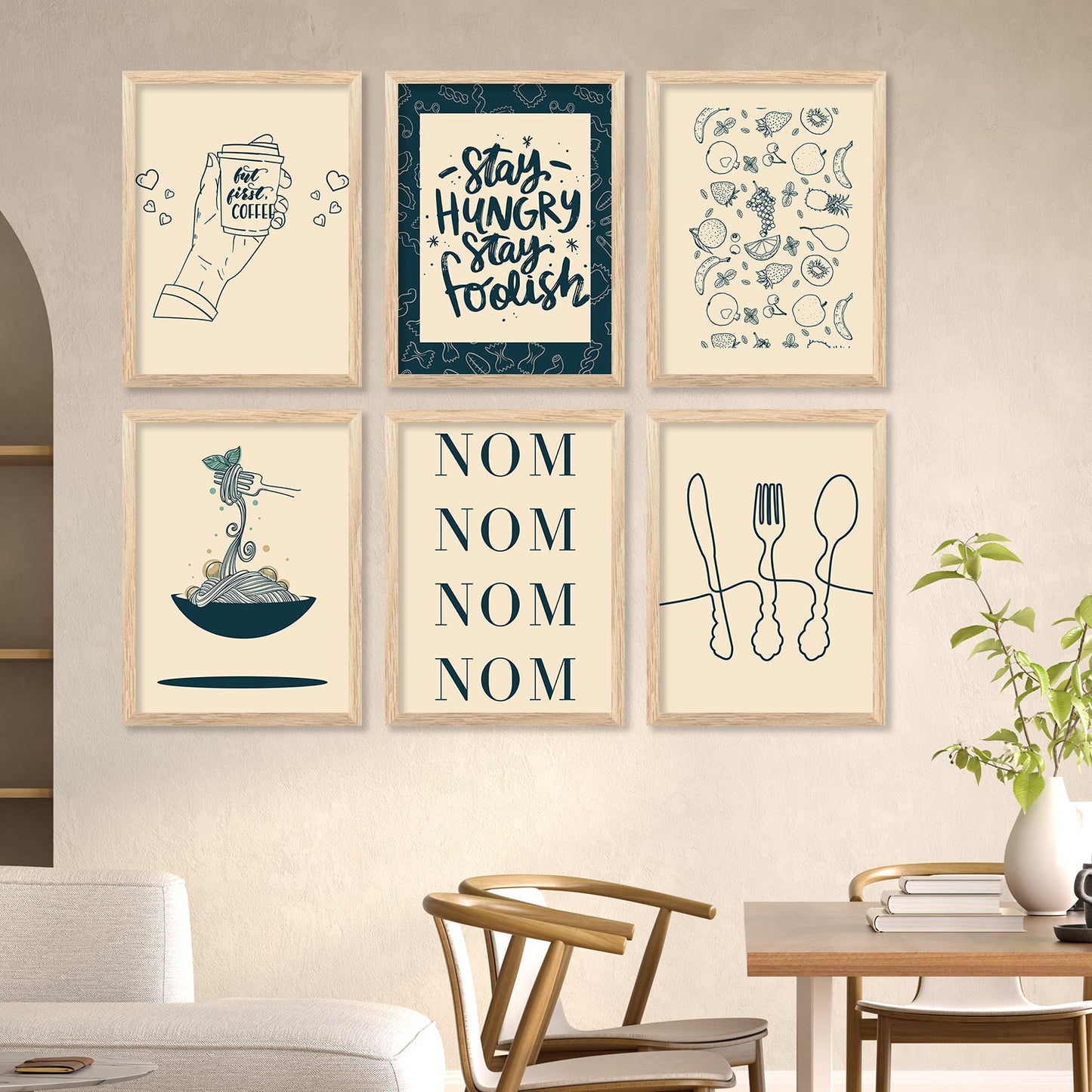 Kitchen Theme Framed Posters for Restaurant Kitchen Dinning Room Cafe Wall Decor Set of 6-Kotart