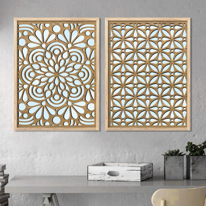 Decorative Wooden Jharokha Wall Mirrors Set