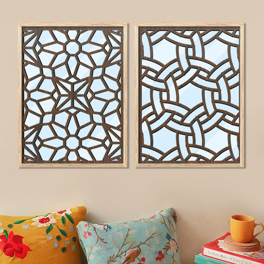 Decorative Wooden Jharokha Wall Mirrors Set