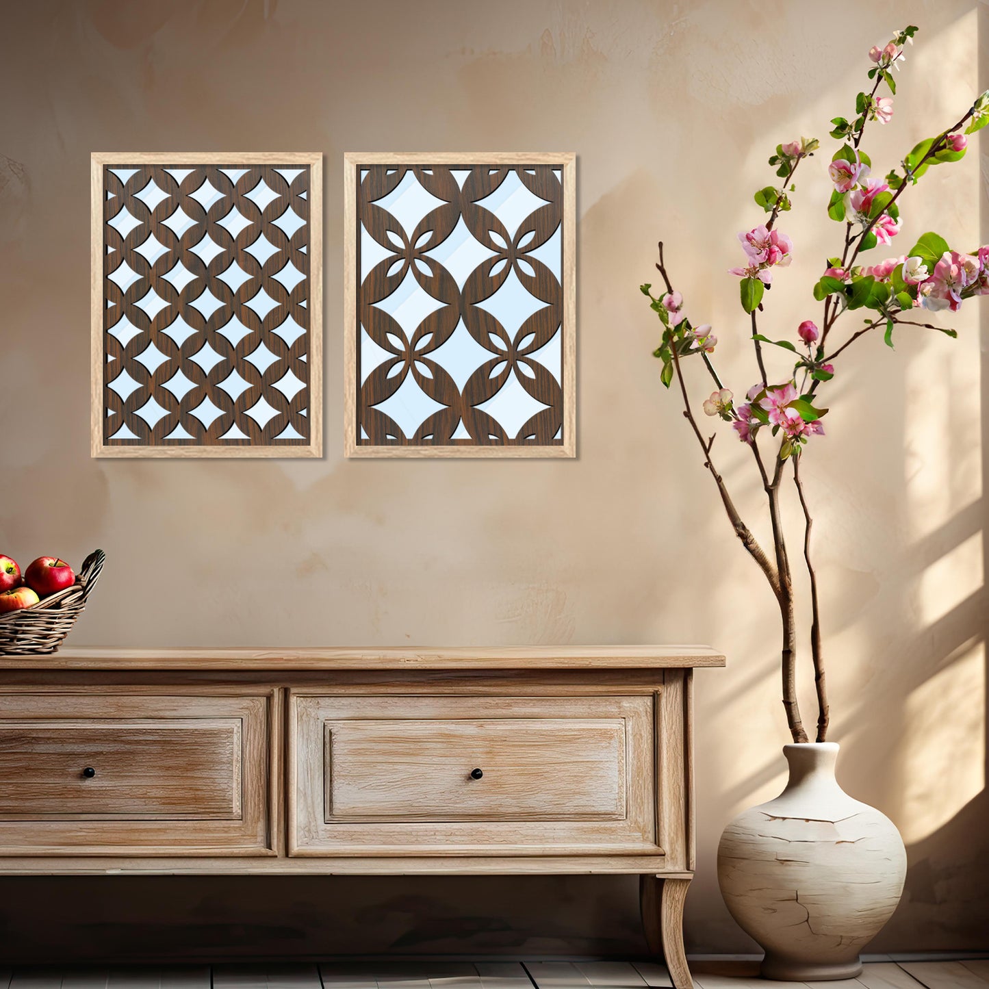 Decorative Wooden Jharokha Wall Mirrors Set