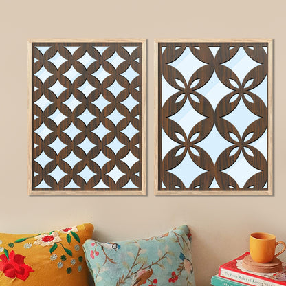 Decorative Wooden Jharokha Wall Mirrors Set