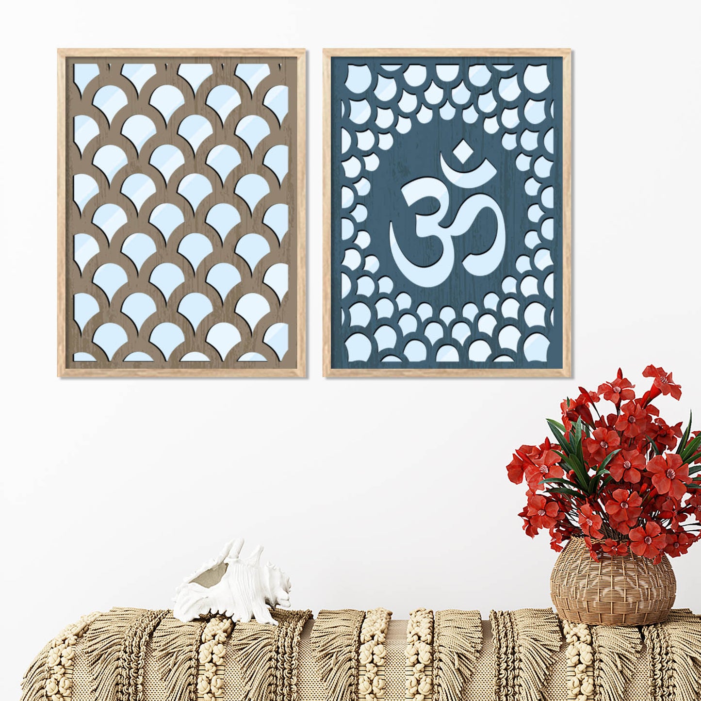 Om Design  Wall Mirror Set for Mandir Decor | Temple Wall Decor Mirrors