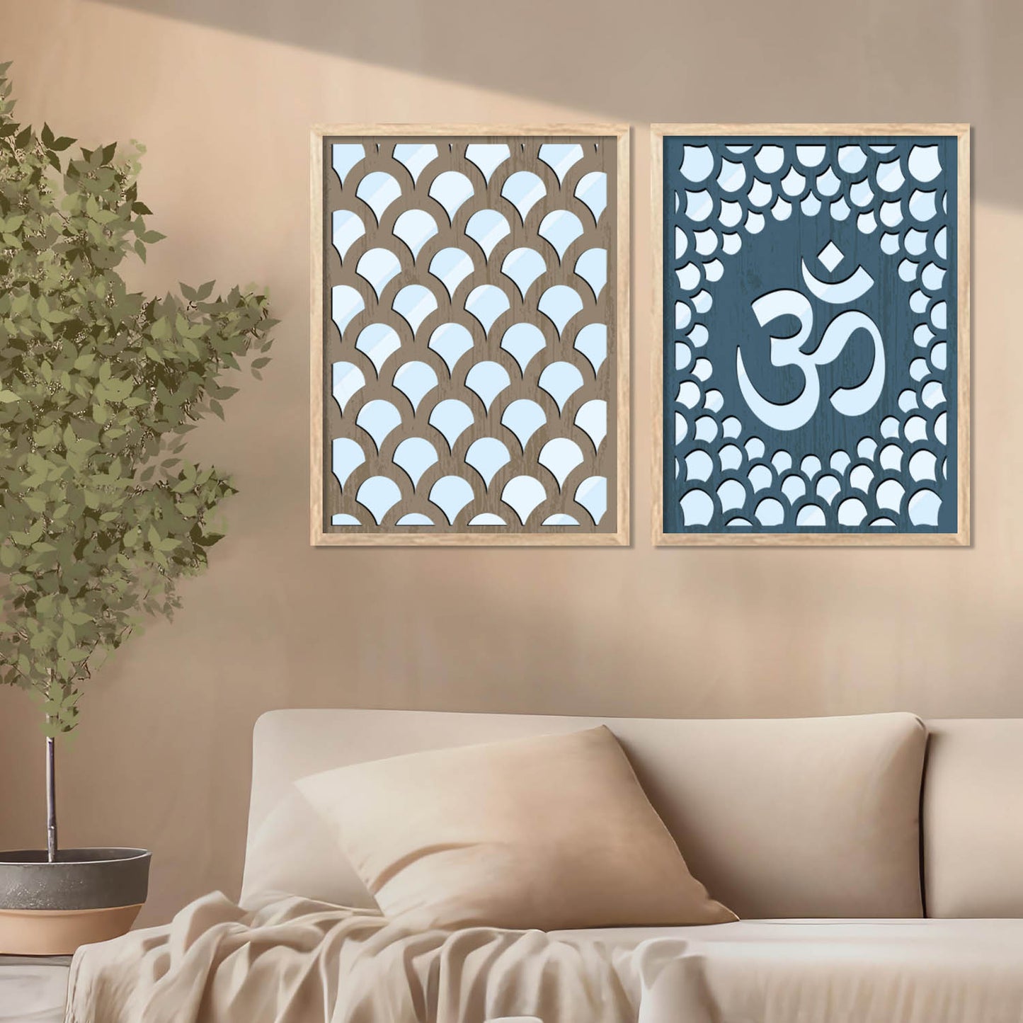 Om Design  Wall Mirror Set for Mandir Decor | Temple Wall Decor Mirrors