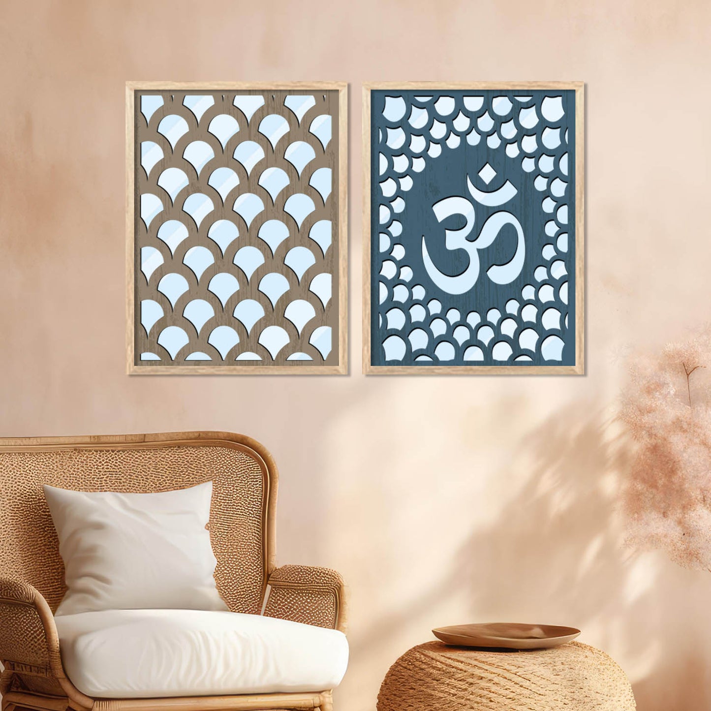 Om Design  Wall Mirror Set for Mandir Decor | Temple Wall Decor Mirrors