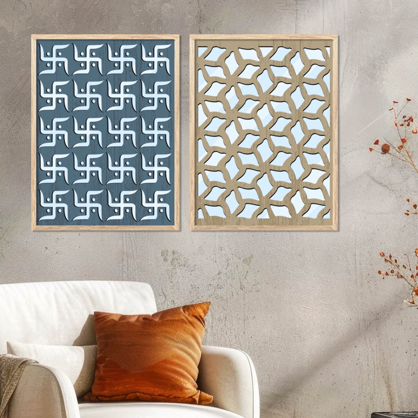 Swastik Design Wall Mirror Set for Mandir Decor | Temple Wall Decor Mirrors