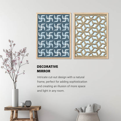 Swastik Design Wall Mirror Set for Mandir Decor | Temple Wall Decor Mirrors