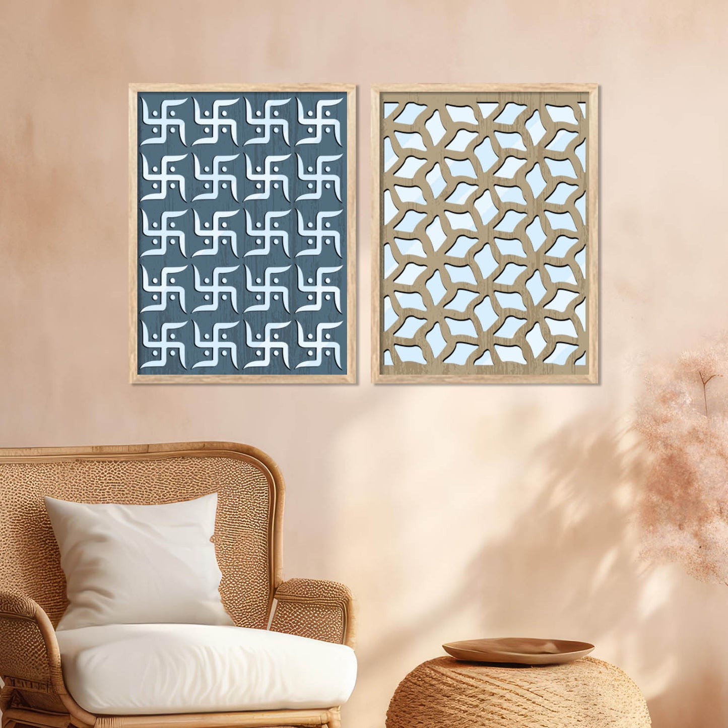 Swastik Design Wall Mirror Set for Mandir Decor | Temple Wall Decor Mirrors