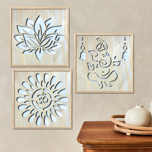 Om Design Wall Mirror Set for Mandir Decor | Temple Wall Decor Mirrors