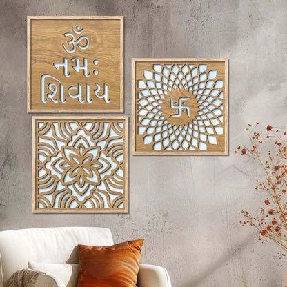 Om & Swastik Design Wall Mirror Set for Mandir Decor | Temple Wall Decor Mirrors