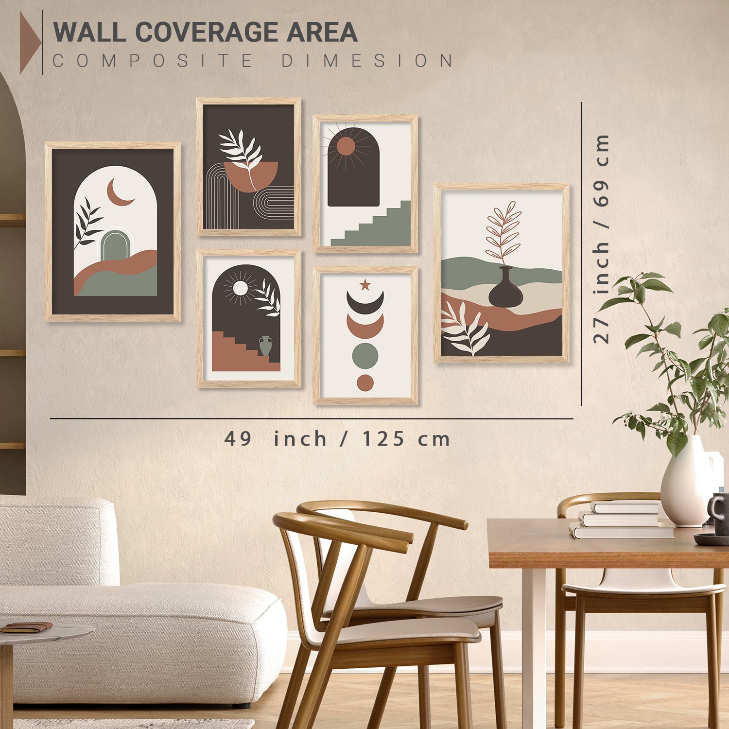 Modern Boho Art Paintings with Frame for Living Room Bedroom Home and Office Wall Decor Set of 6-Kotart