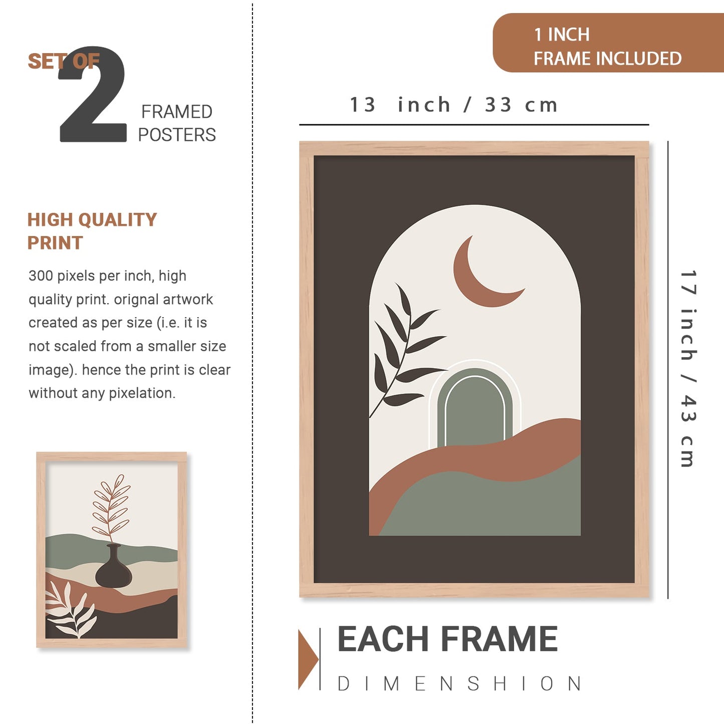 Modern Boho Art Paintings with Frame for Living Room Bedroom Home and Office Wall Decor Set of 6-Kotart