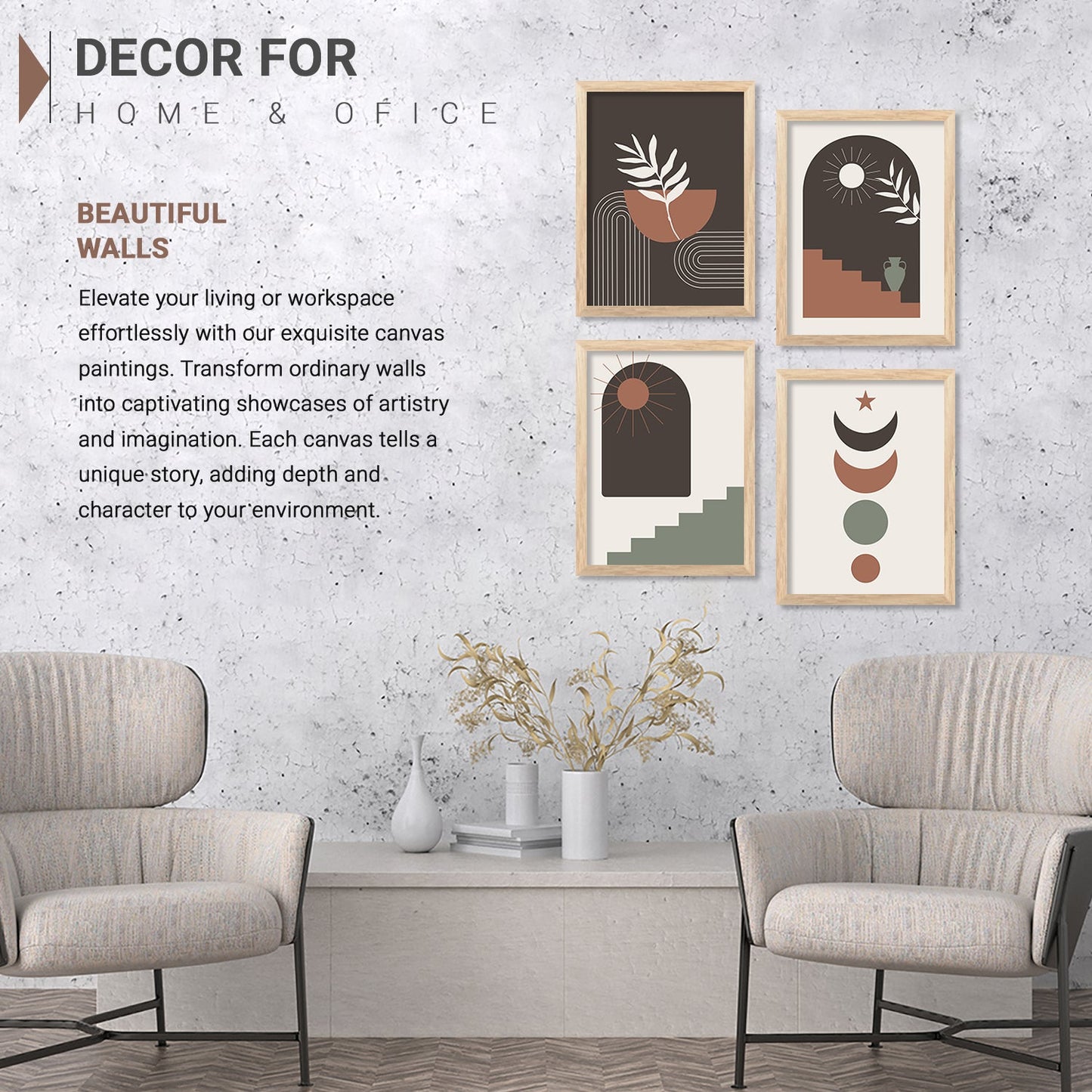 Modern Boho Art Paintings with Frame for Living Room Bedroom Home and Office Wall Decor Set of 6-Kotart