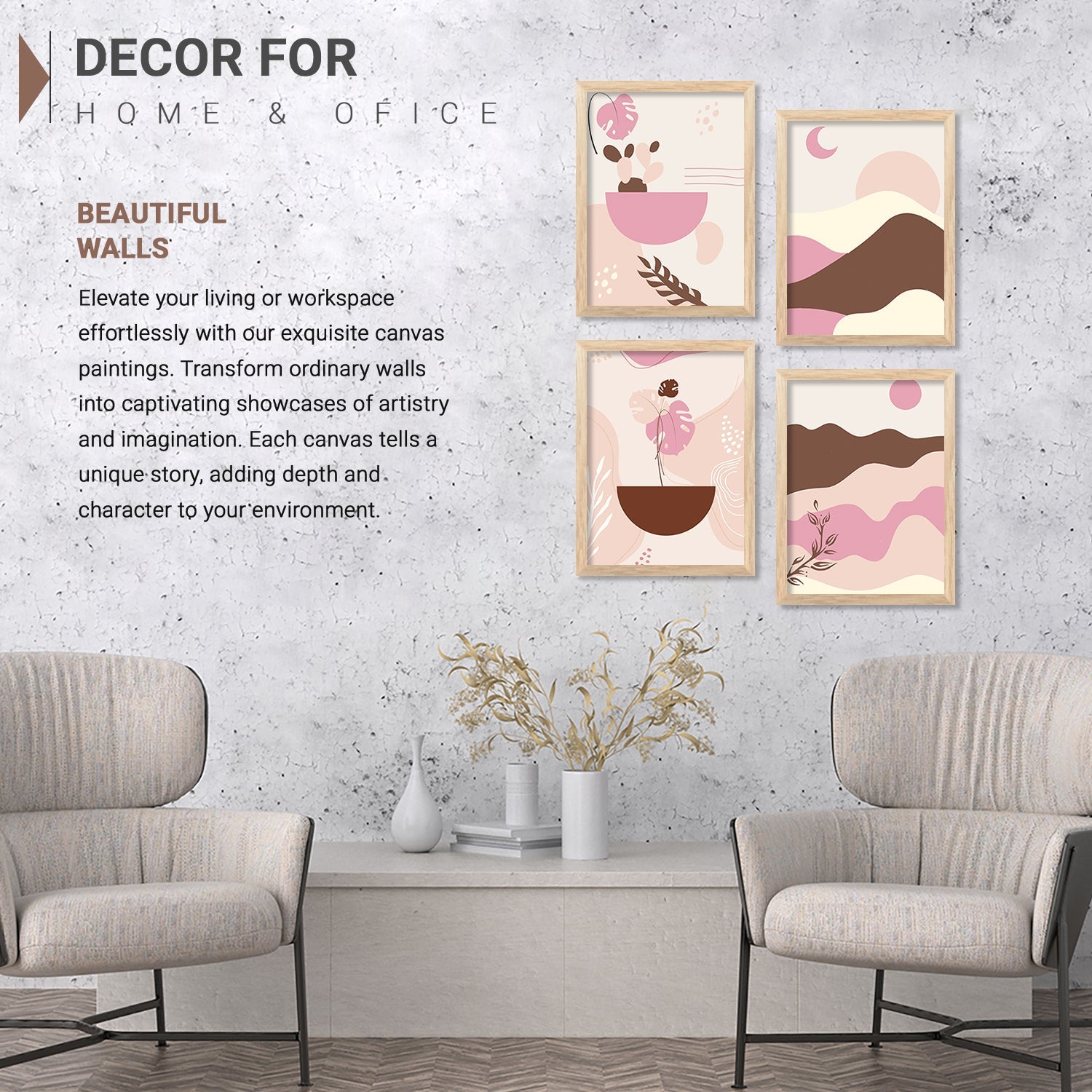 Modern Boho Art Paintings with Frame for Living Room Bedroom Home and Office Wall Decor Set of 6-Kotart