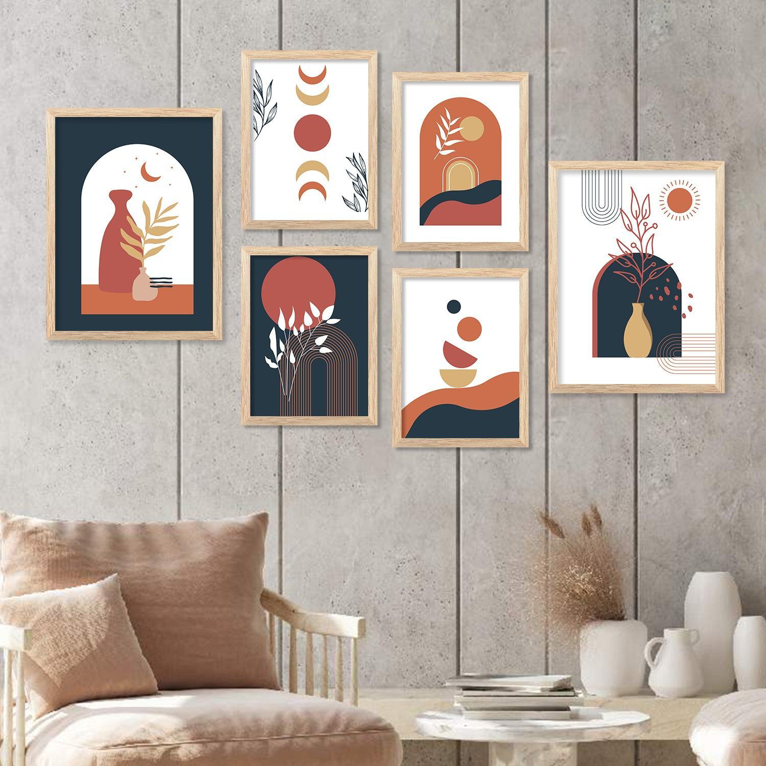 Modern Boho Art Paintings With Frame For Living Room Bedroom Home And   Modern Boho Art Paintings With Frame For Living Room Bedroom Home And Office Wall Decor Set Of 6 