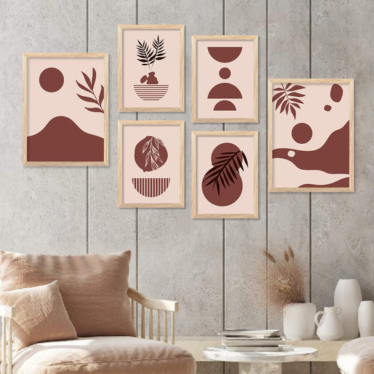 Modern Boho Art Paintings with Frame for Living Room Bedroom Home and Office Wall Decor Set of 6-Kotart