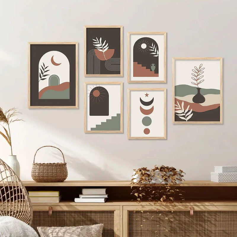 Modern Boho Art Paintings with Frame for Living Room Bedroom Home and Office Wall Decor Set of 6-Kotart