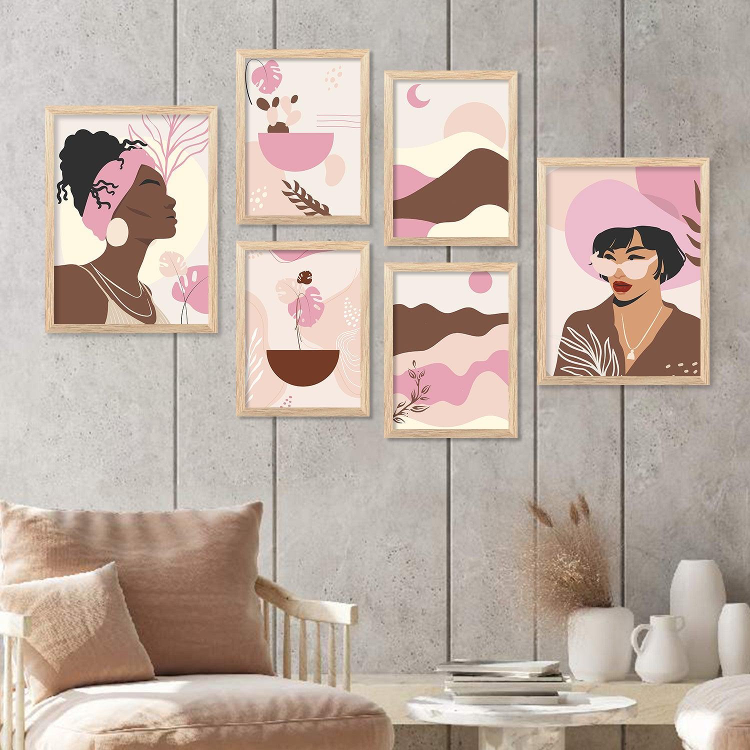 Modern Boho Art Paintings with Frame for Living Room Bedroom Home and Office Wall Decor Set of 6-Kotart