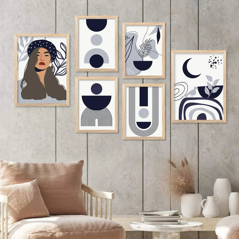 Modern Boho Art Paintings with Frame for Living Room Bedroom Home and Office Wall Decor Set of 6-Kotart