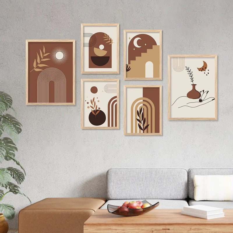 Modern Boho Art Paintings with Frame for Living Room Bedroom Home and Office Wall Decor Set of 6-Kotart