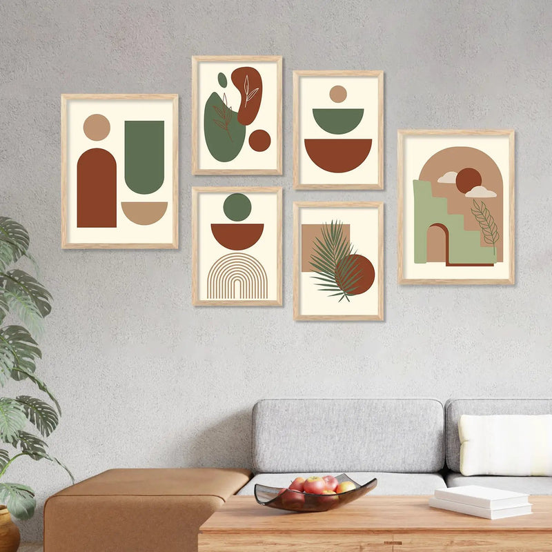 Modern Boho Art Paintings with Frame for Living Room Bedroom Home and Office Wall Decor Set of 6-Kotart