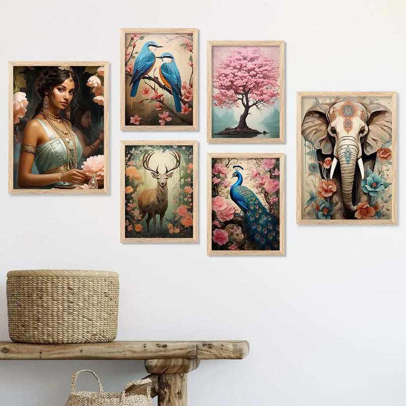 Nature Inspired Art Paintings with Frame for Living Room Bedroom Home and Office Wall Decor Set of 6-Kotart