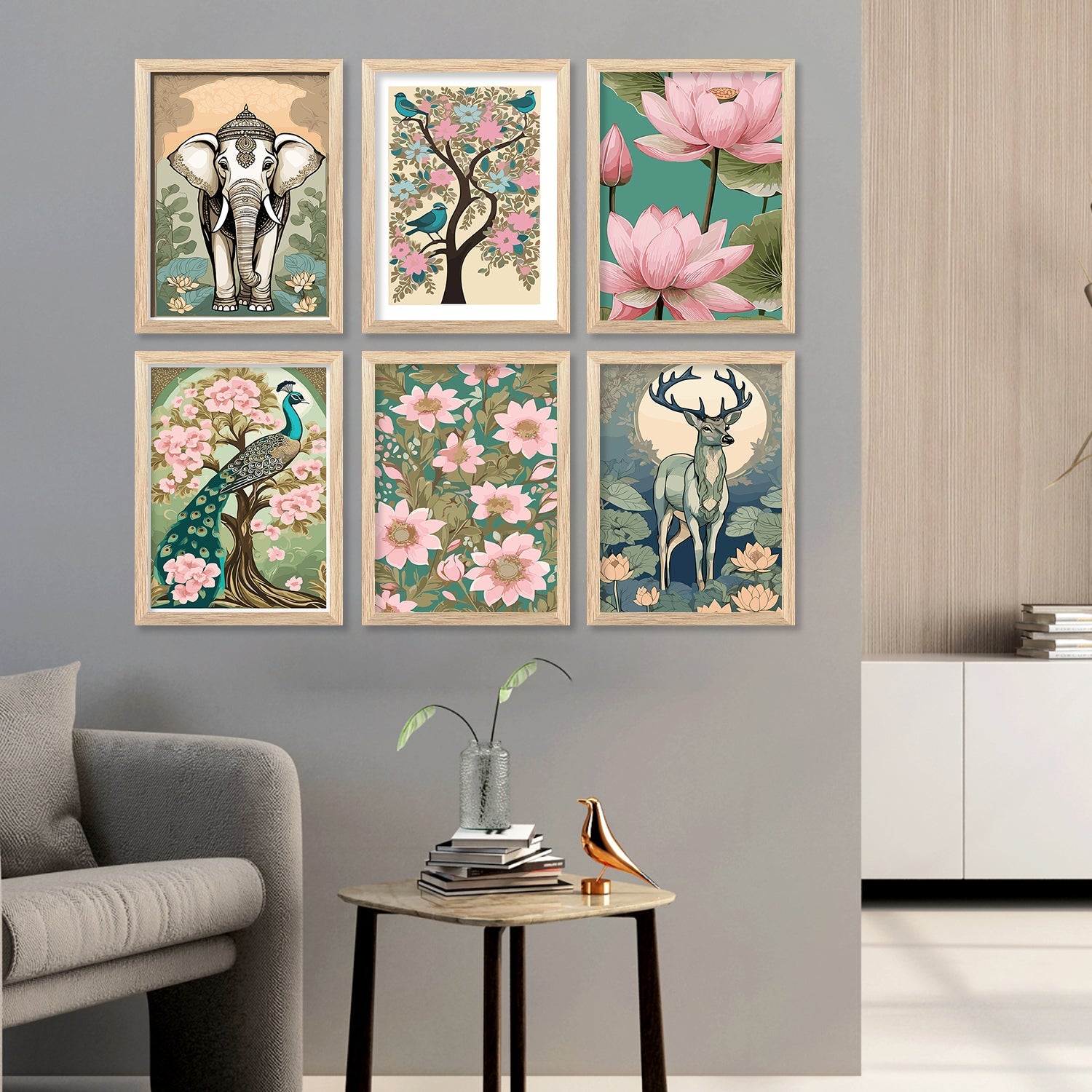 Nature Inspired Modern Art Paintings with Frame for Living Room Bedroom Home and Office Wall Decor Set of 6-Kotart