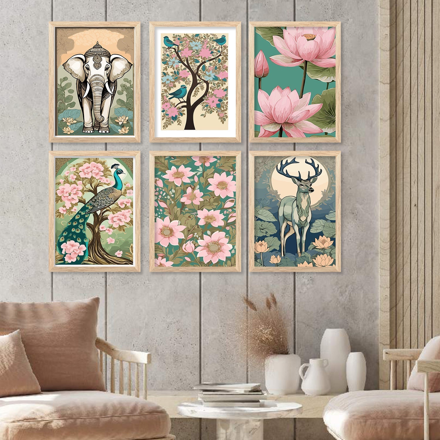 Nature Inspired Modern Art Paintings with Frame for Living Room Bedroom Home and Office Wall Decor Set of 6-Kotart