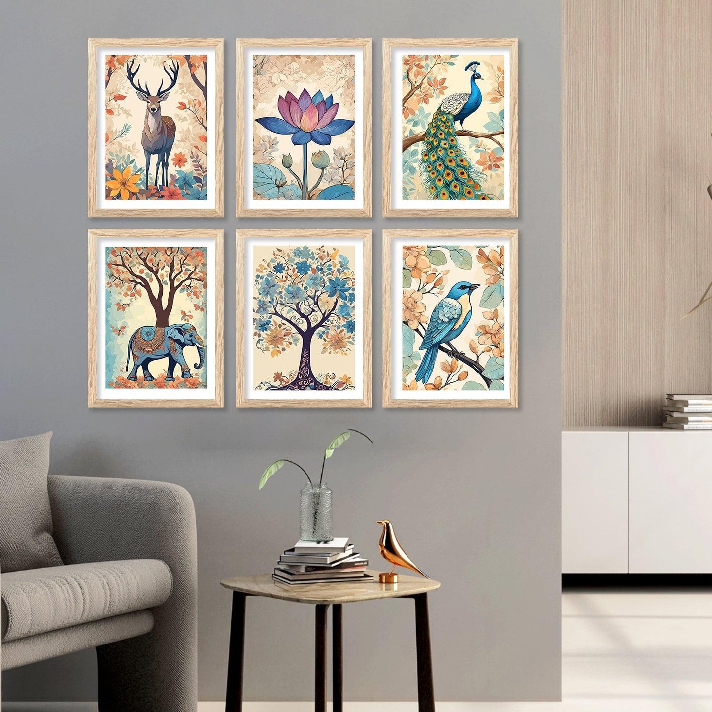 Nature Inspired Modern Art Paintings with Frame for Living Room Bedroom Home and Office Wall Decor Set of 6-Kotart