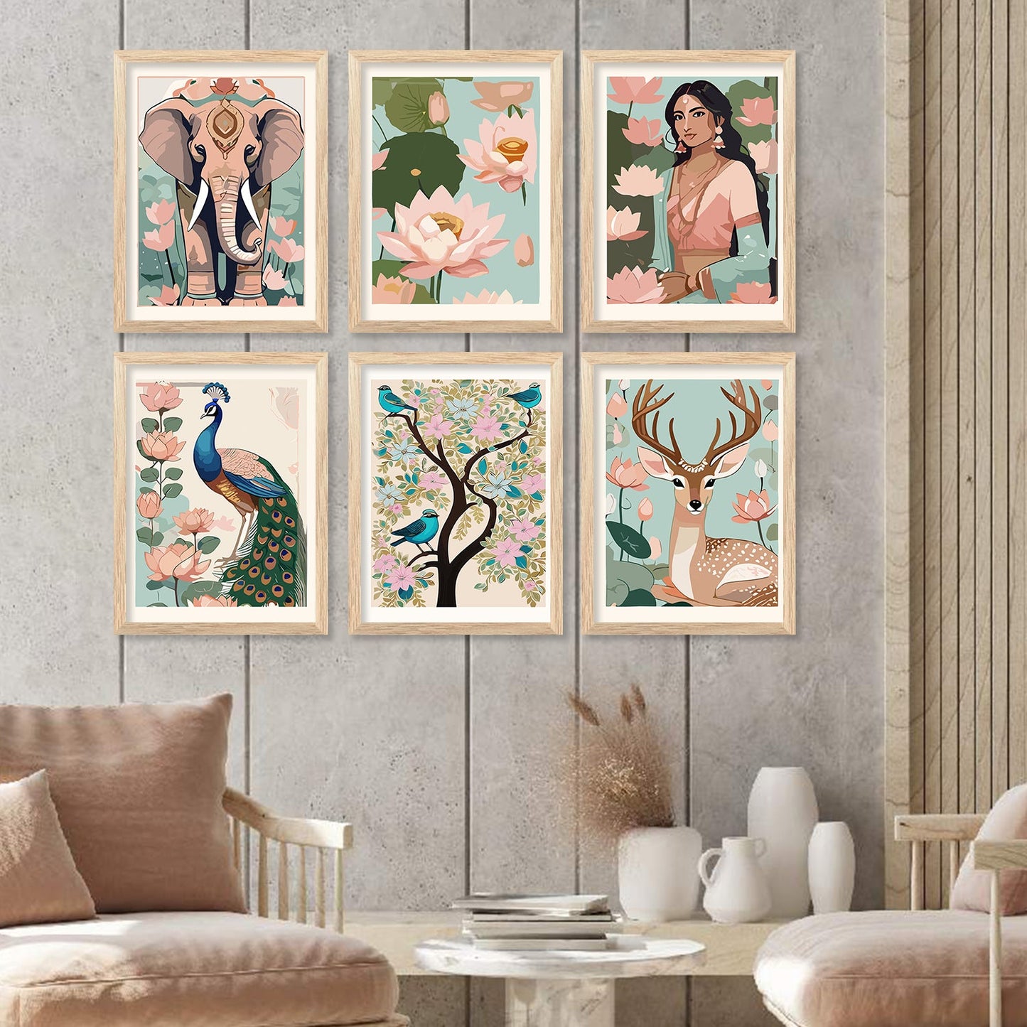 Nature Inspired Modern Art Paintings with Frame for Living Room Bedroom Home and Office Wall Decor Set of 6-Kotart