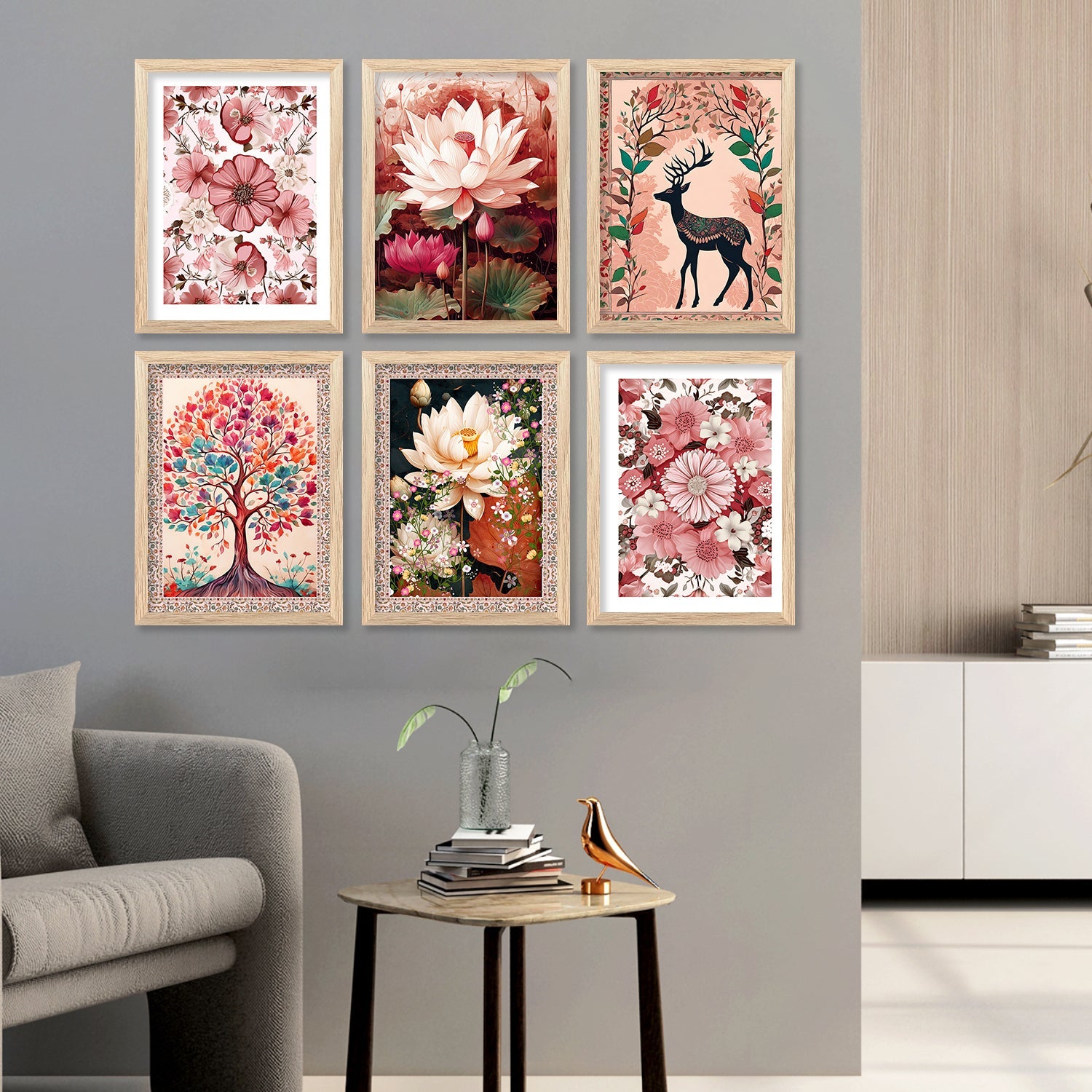 Nature Inspired Modern Art Paintings with Frame for Living Room Bedroom Home and Office Wall Decor Set of 6-Kotart