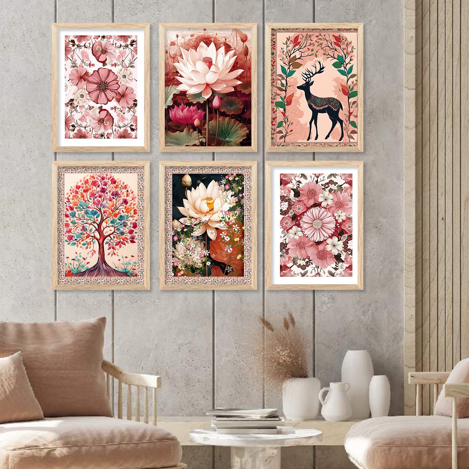 Nature Inspired Modern Art Paintings with Frame for Living Room Bedroom Home and Office Wall Decor Set of 6-Kotart