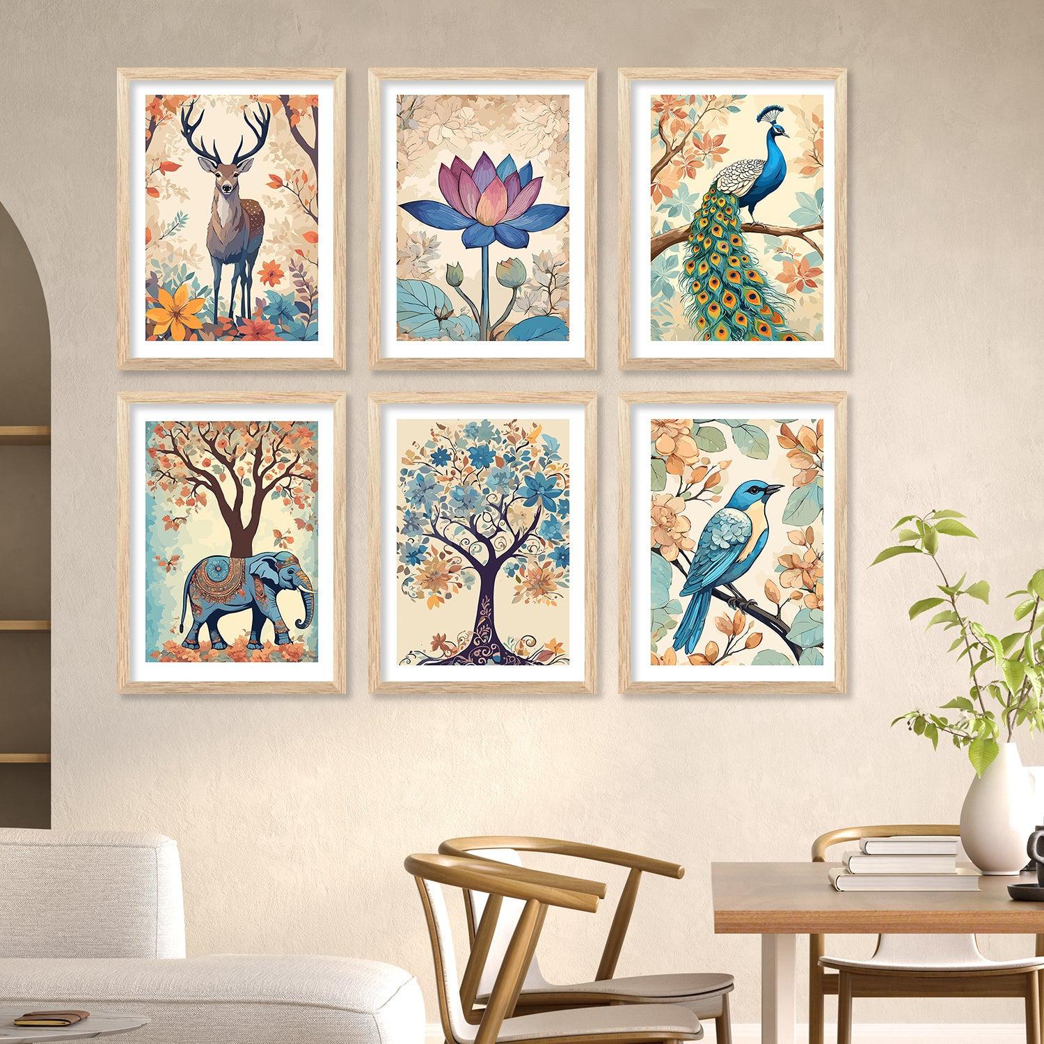 Nature Inspired Modern Art Paintings with Frame for Living Room Bedroom Home and Office Wall Decor Set of 6-Kotart