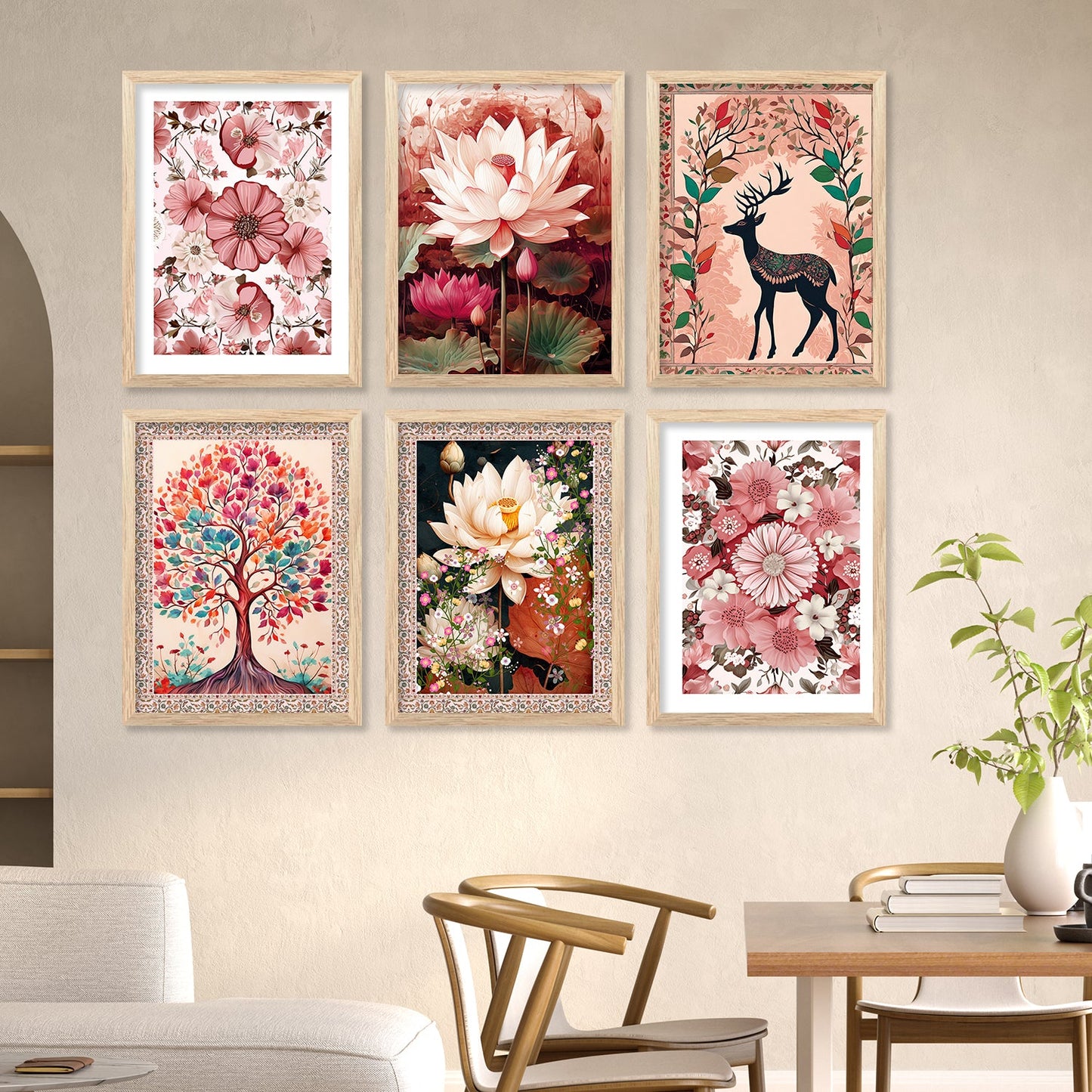 Nature Inspired Modern Art Paintings with Frame for Living Room Bedroom Home and Office Wall Decor Set of 6-Kotart