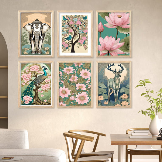 Nature Inspired Modern Art Paintings with Frame for Living Room Bedroom Home and Office Wall Decor Set of 6-Kotart