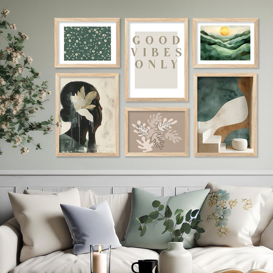 Nature Art Prints with Frame for Living Room Bedroom Home and Office Wall Decor Set of 6